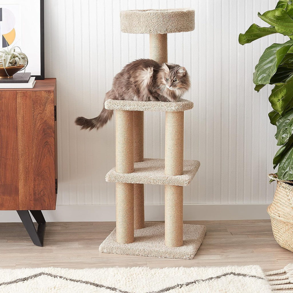 Beige Multi-Level Cat Tree Tower with Scratching Posts E40277
