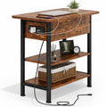Brown Flip Top End Table with Charging Station and 3 Tier Storage D9529