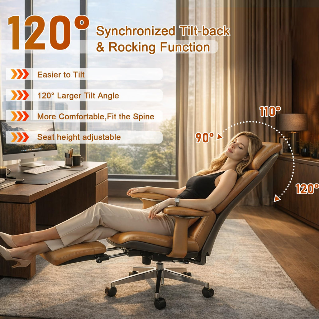 Ergonomic Genuine Leather Office Chair with Footrest O84566