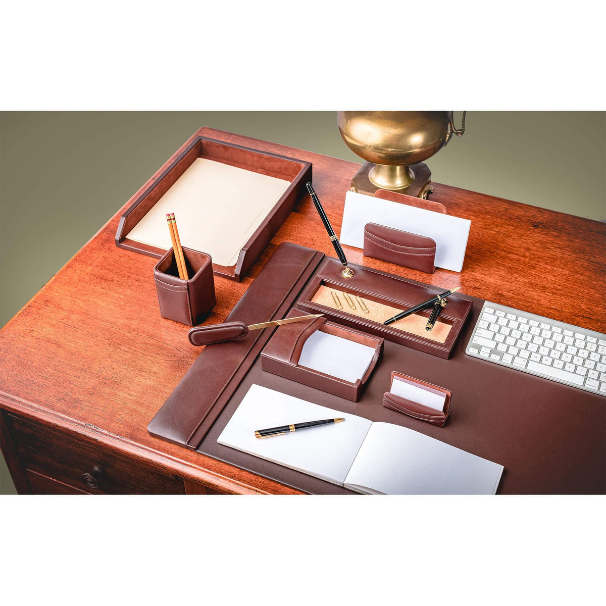 Chocolate Brown Leather 8 Piece Desk Set B326