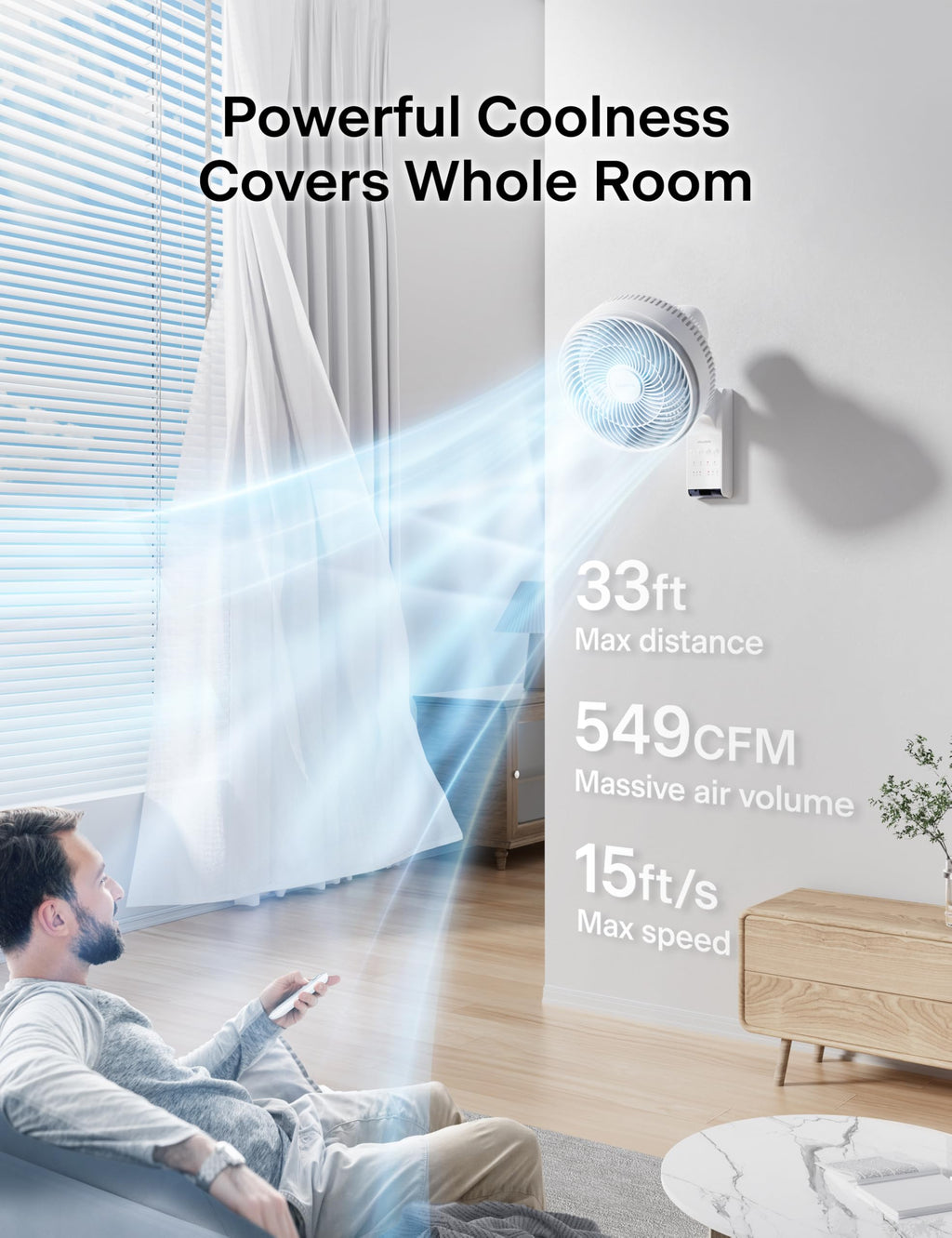 12 inch Indoor Oscillating Wall Mount Fan with Remote, White K88353