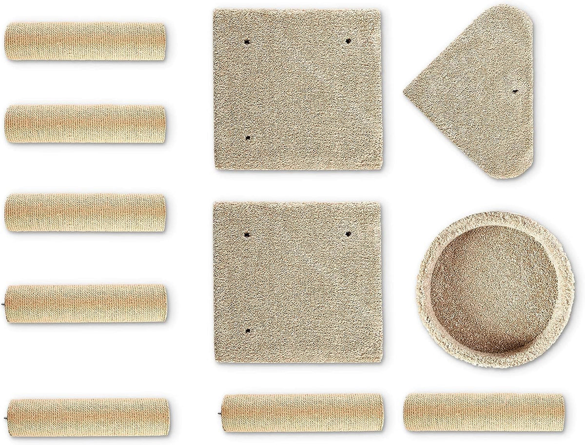 Beige Multi-Level Cat Tree Tower with Scratching Posts E40277