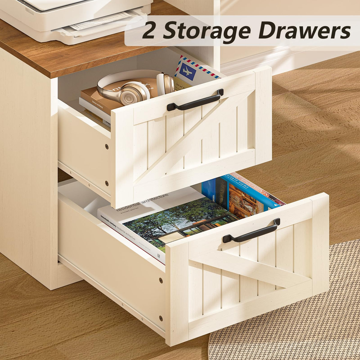 63" L Shaped Desk with Drawers & Printer Shelf G7575