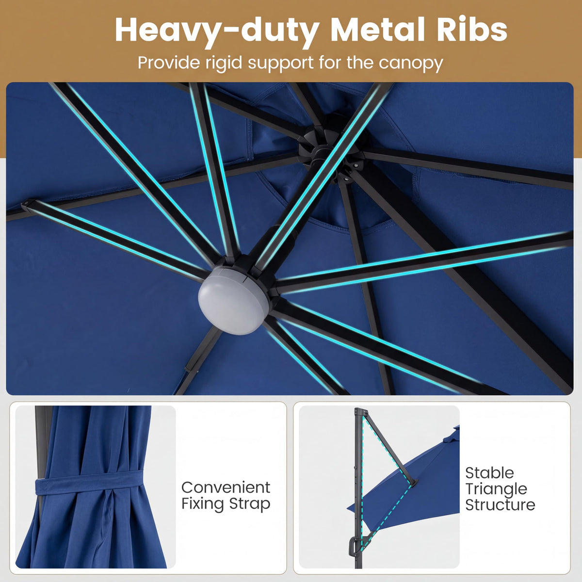 10 FT Solar LED Cantilever Patio Umbrella H50854