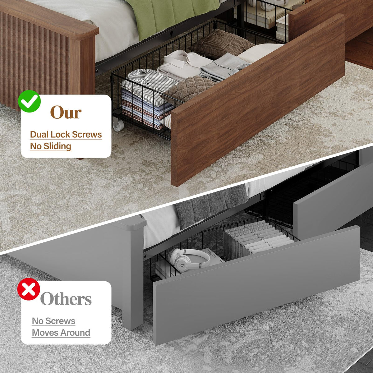 Queen Size Bed Frame with 4 Storage Drawers Z5315