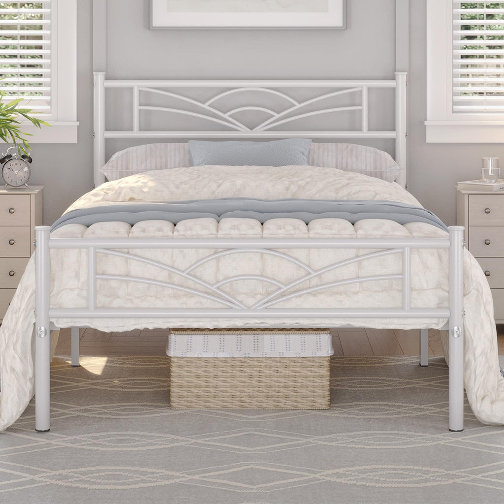 Twin Size White Metal Bed Frame with Headboard G785