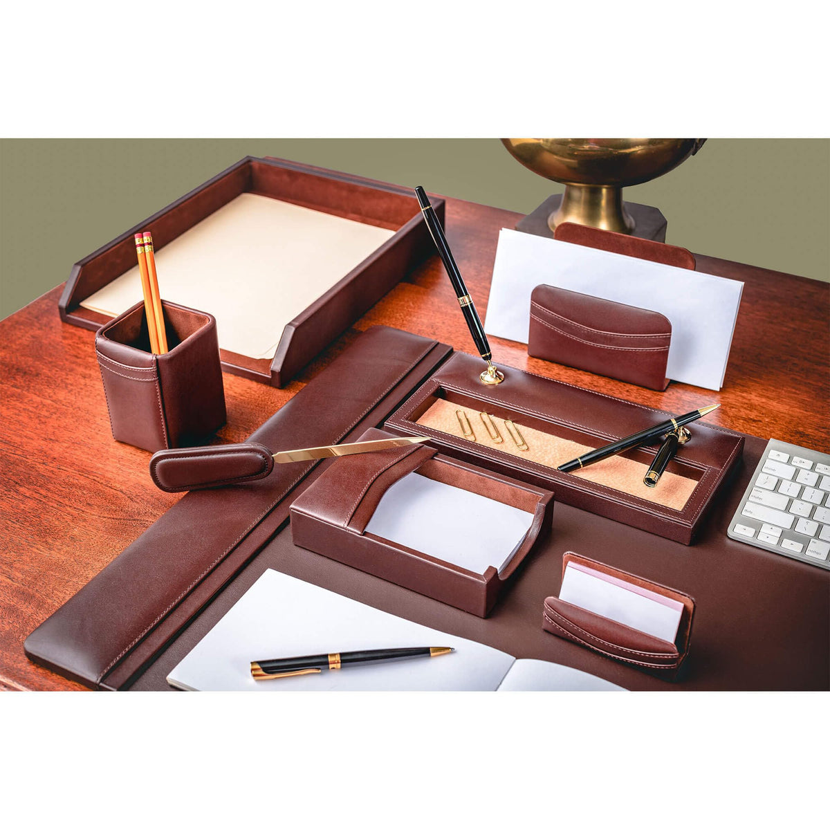 Chocolate Brown Leather 8 Piece Desk Set B326