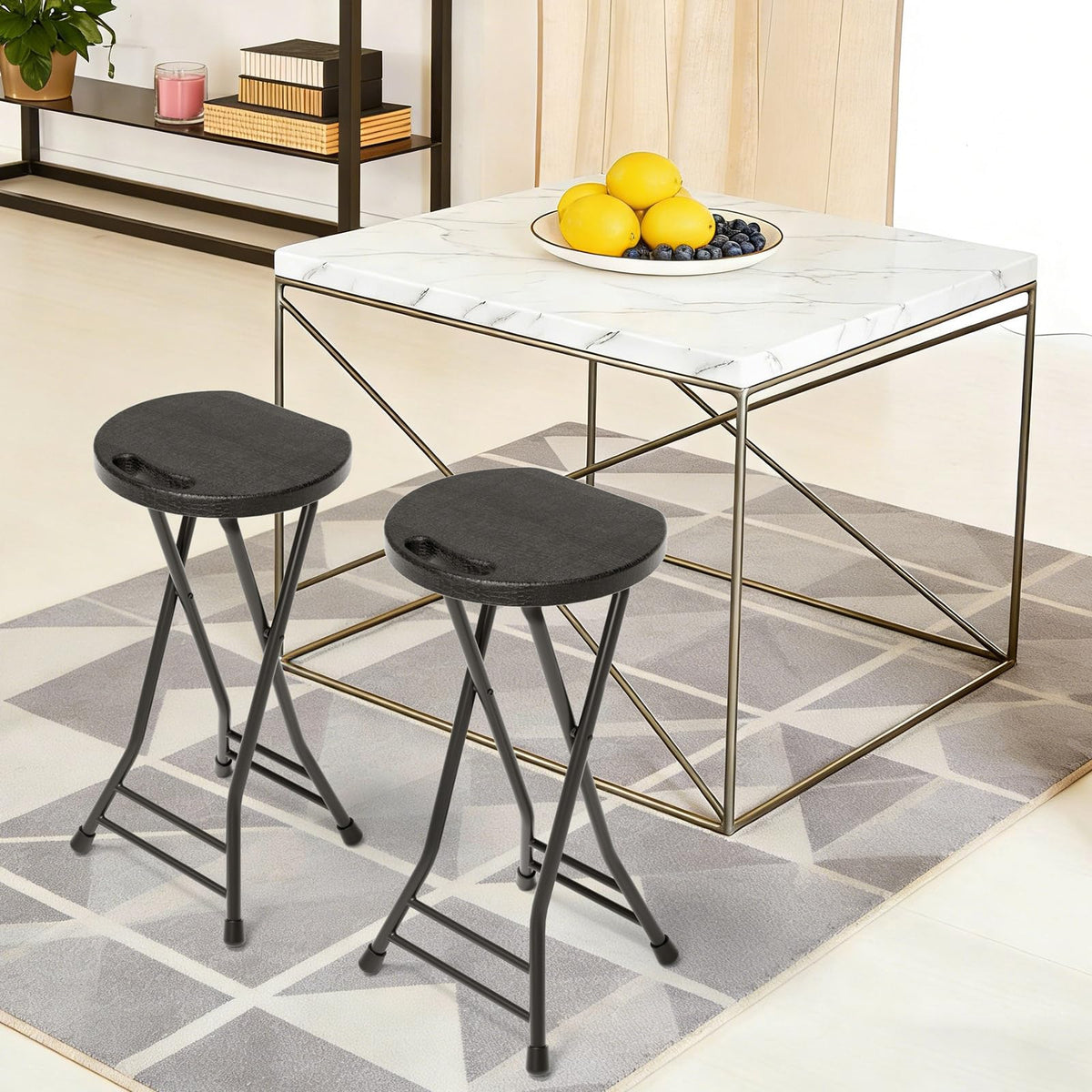 24 Inch Folding Stool 500LBS Capacity Portable Collapsible Stool Black G5137