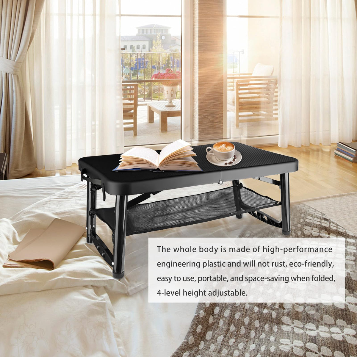 Black 4 Foot Folding Table and Stool S926723