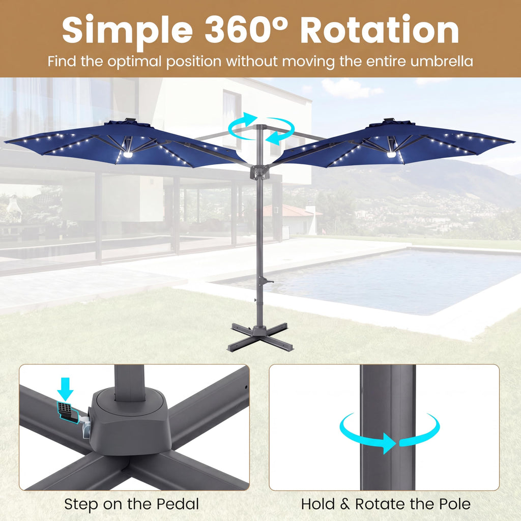 10 FT Solar LED Cantilever Patio Umbrella H50854