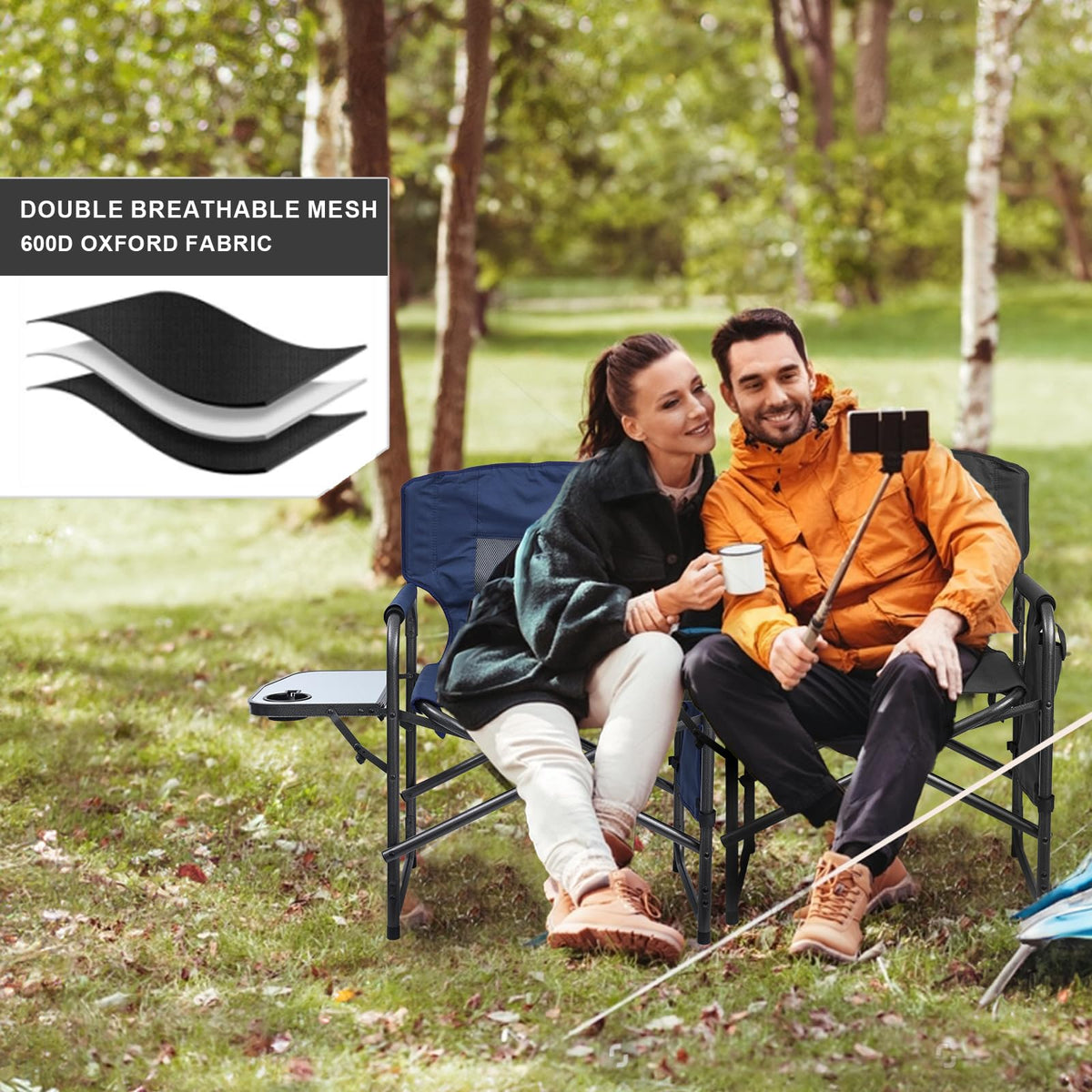 Camping Chairs, Folding Chairs for Outside, Directors Chairs Foldable Adults Heavy Duty, Support to 450LBS R10233