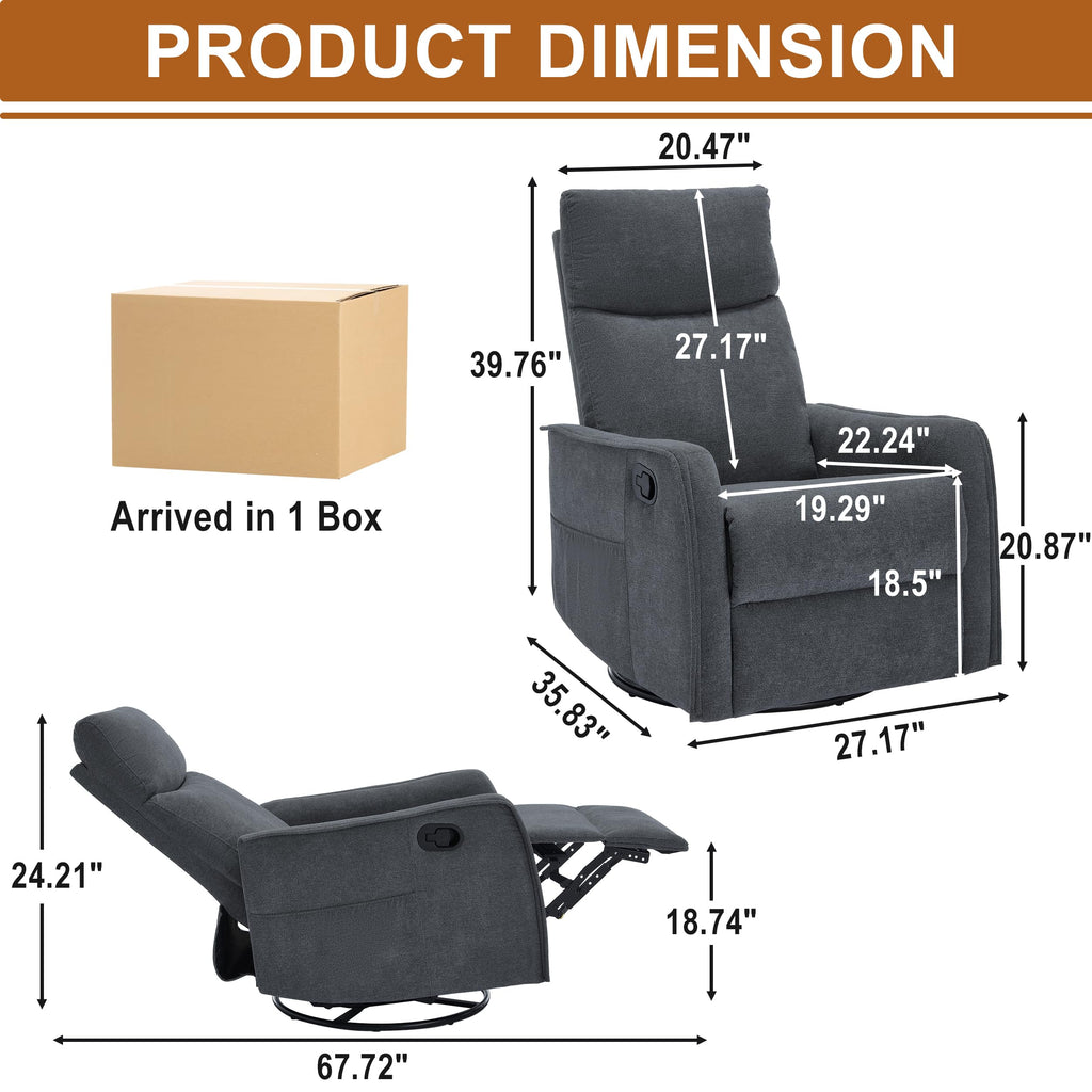 Dark Gray Swivel Rocker Recliner Chair with Vibration Massage and Heat D700378