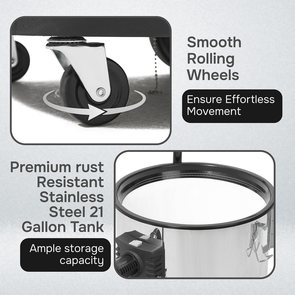 21 Gallon 8.5 Peak HP Stainless Steel Wet/Dry Shop Vacuum L76511