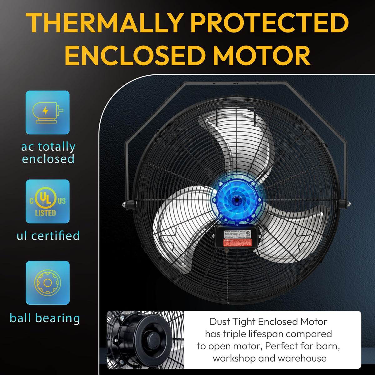 20 Inch High Velocity Industrial Wall Fan, 4750 CFM, 3-Speed, Black B297
