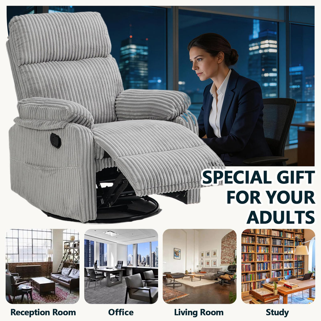 360° Swivel Rocking Corduroy Recliner T327477