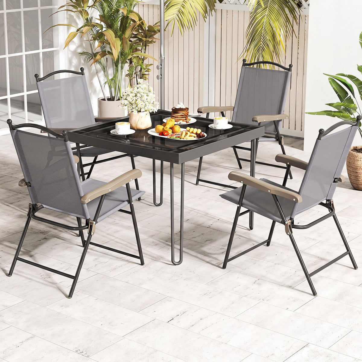 Set of 2 Grey Patio Folding Chairs V67145