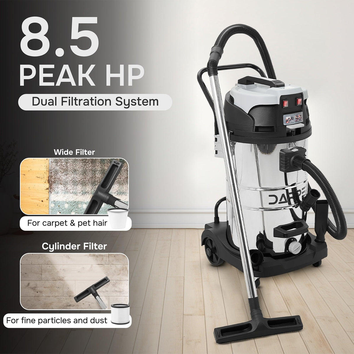 21 Gallon 8.5 Peak HP Stainless Steel Wet/Dry Shop Vacuum L76511
