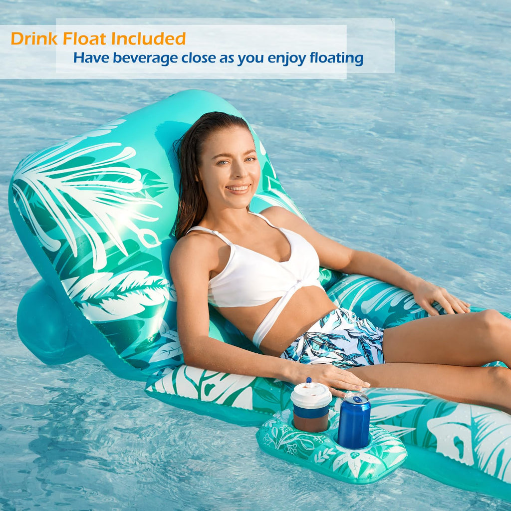 Inflatable Pool Float Lounger with Adjustable Backrest Cup Holders F962208