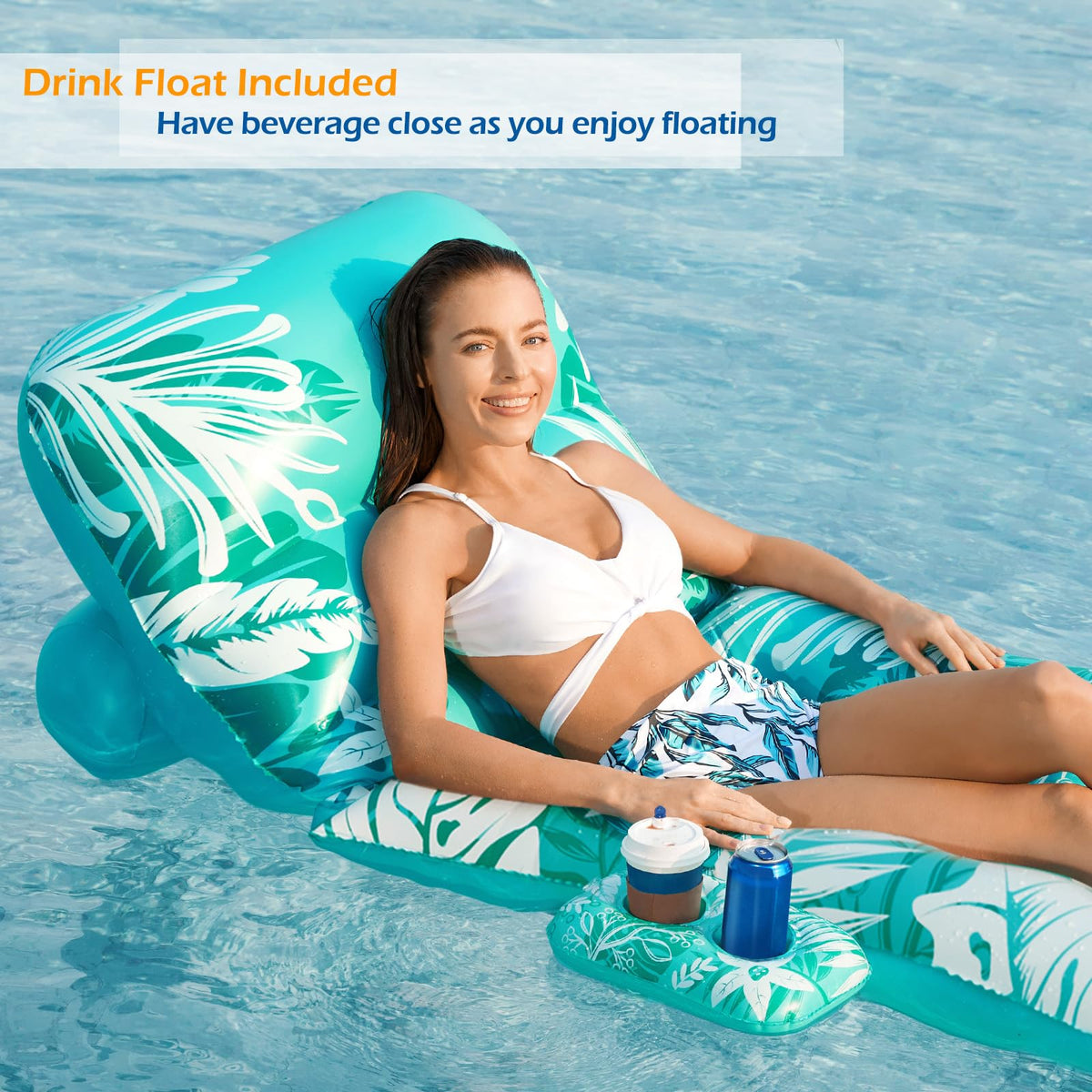 Inflatable Pool Float Lounger with Adjustable Backrest Cup Holders F962208