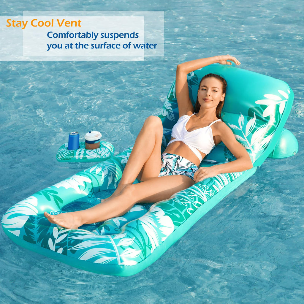 Inflatable Pool Float Lounger with Adjustable Backrest Cup Holders F962208