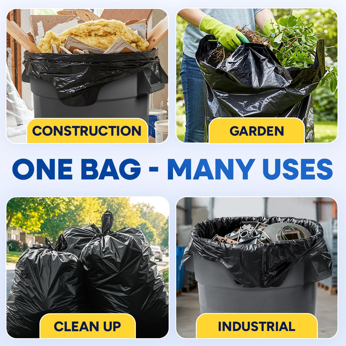 Black 42 Gallon 3 Mil Plastic Contractor Bags Pack of 20 A465