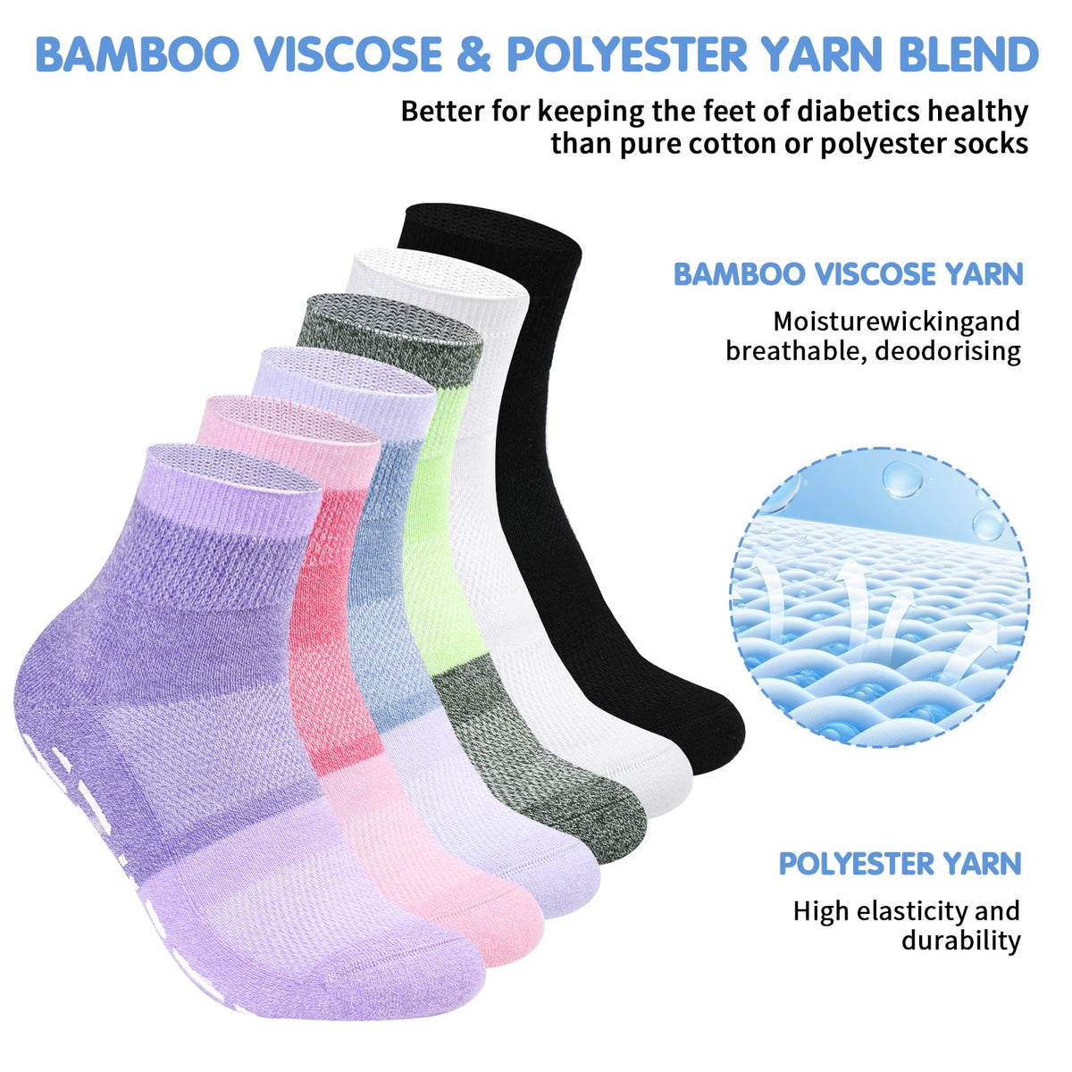 Non Slip Diabetic Ankle Socks 6 Pairs H802058