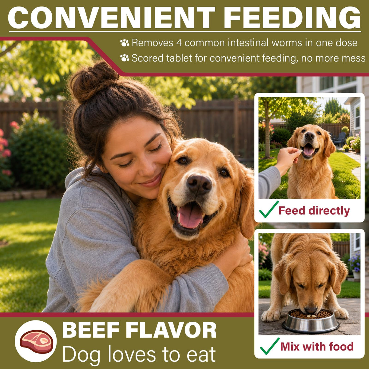 Chewable Dewormer for Dogs Over 45 lbs, 50 Beef Flavored Chewables E475