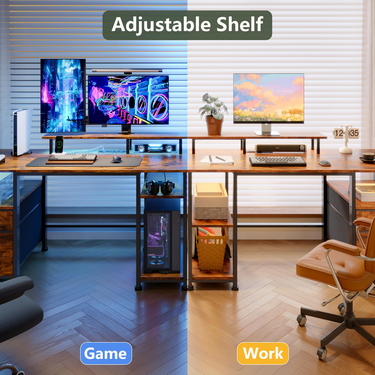 51" Computer Desk with Outlets & LED, Brown N19902