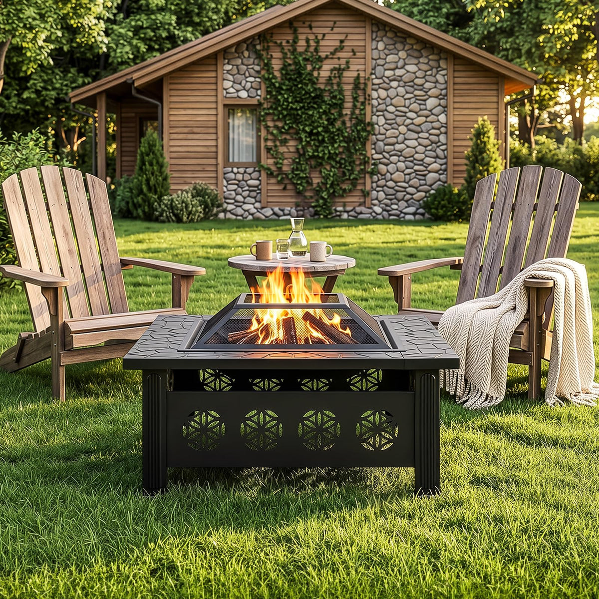 32 Inch Square Wood Burning Fire Pit Table X4524