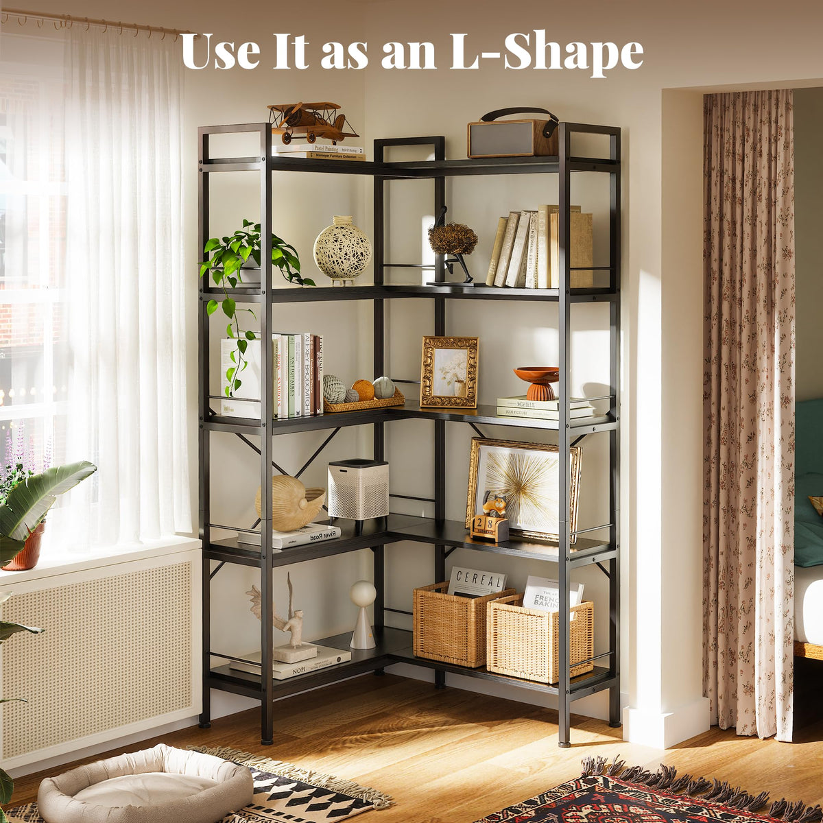5 Tier L Shaped Corner Bookshelf with 10 Open Shelves Z9972
