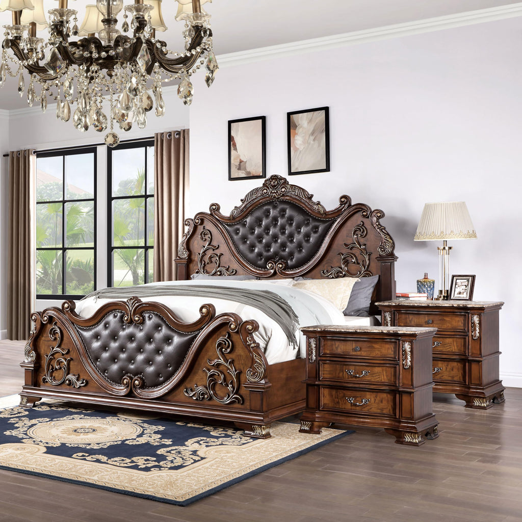 Wood 3-Piece California King Bedroom Set with Marble Top Nightstand Z390220