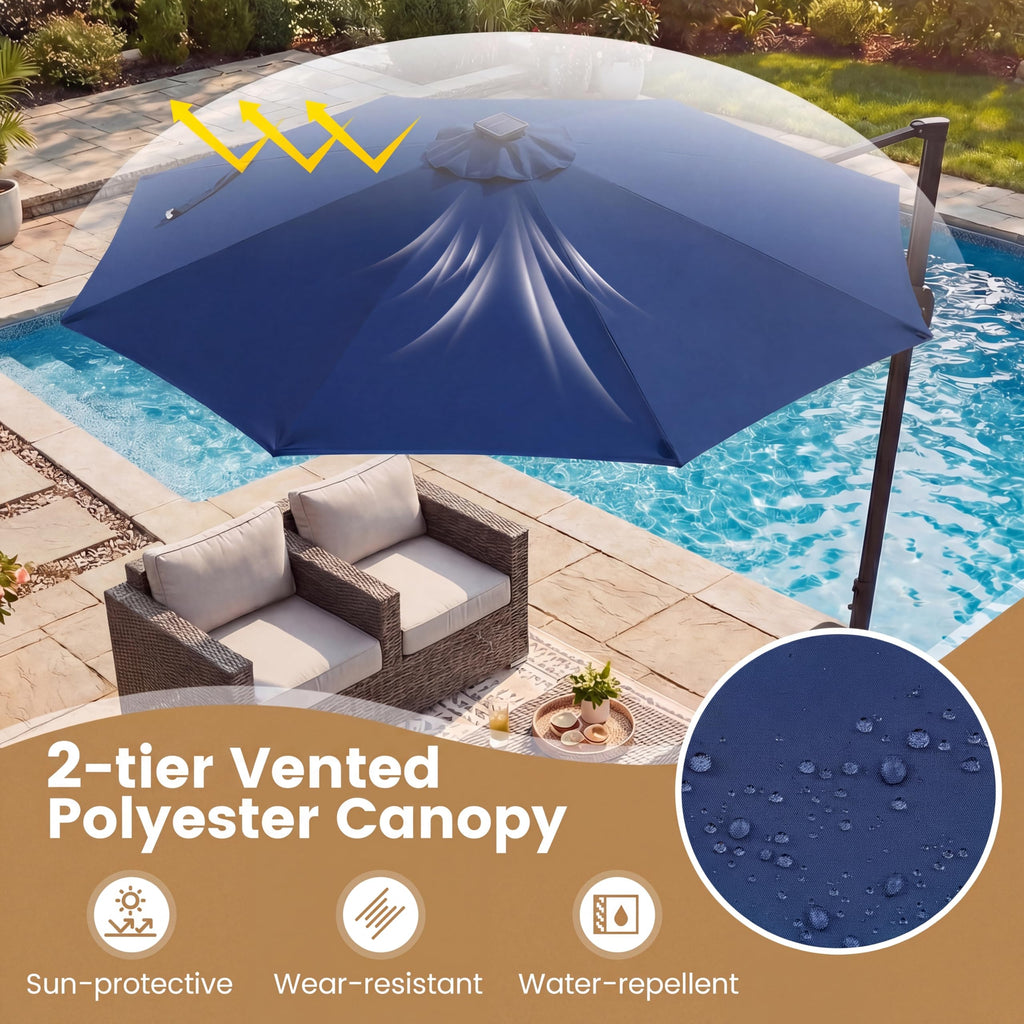 10 FT Solar LED Cantilever Patio Umbrella H50854