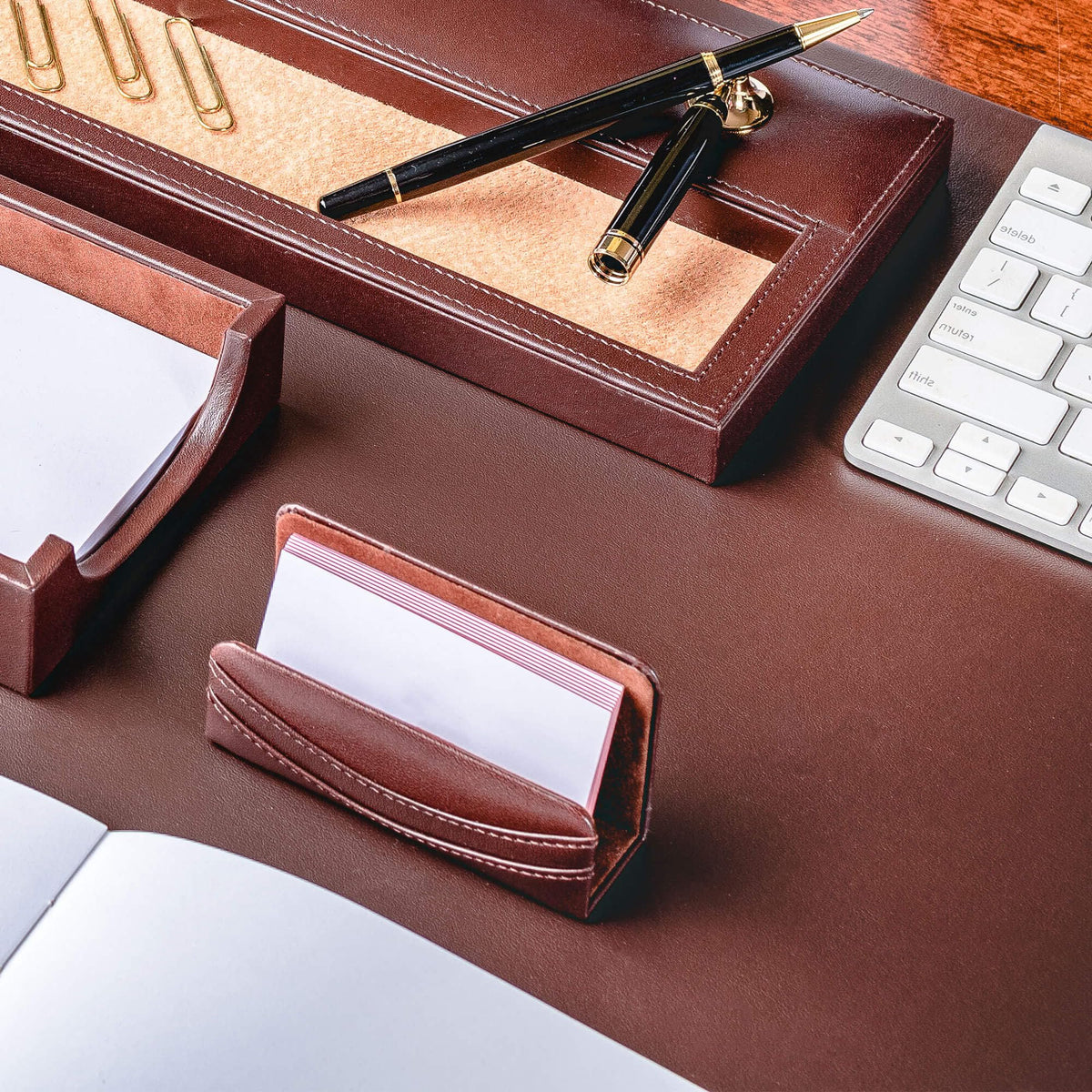 Chocolate Brown Leather 8 Piece Desk Set B326