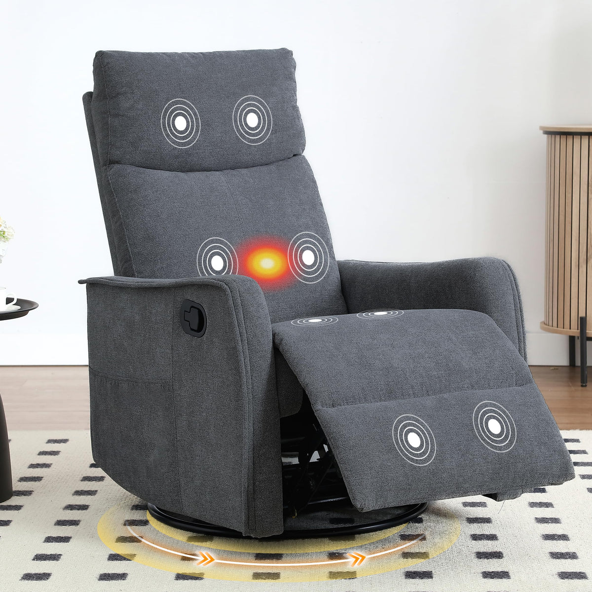 Dark Gray Swivel Rocker Recliner Chair with Vibration Massage and Heat D700378