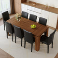 9 Piece Walnut Wood Grain Dining Table Set with 8 Black Chairs I9152