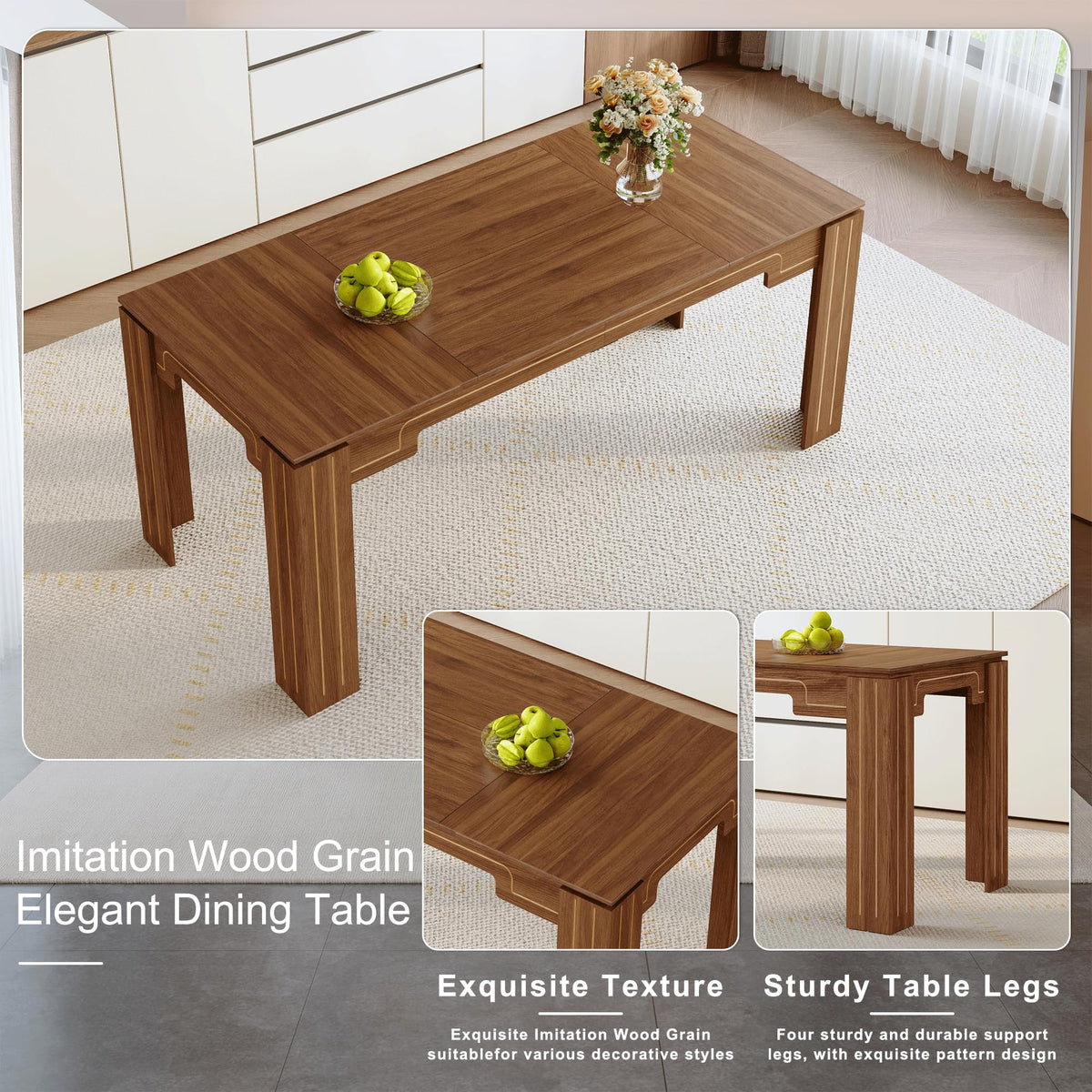 9 Piece Walnut Wood Grain Dining Table Set with 8 Black Chairs I9152